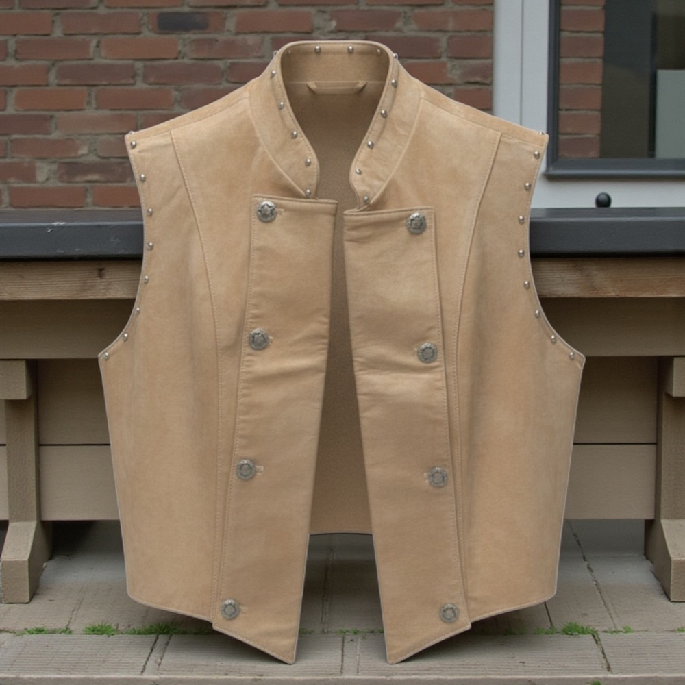 Women's Arella Leather and sportswear. Beige Suede leather silver Studded Vest M